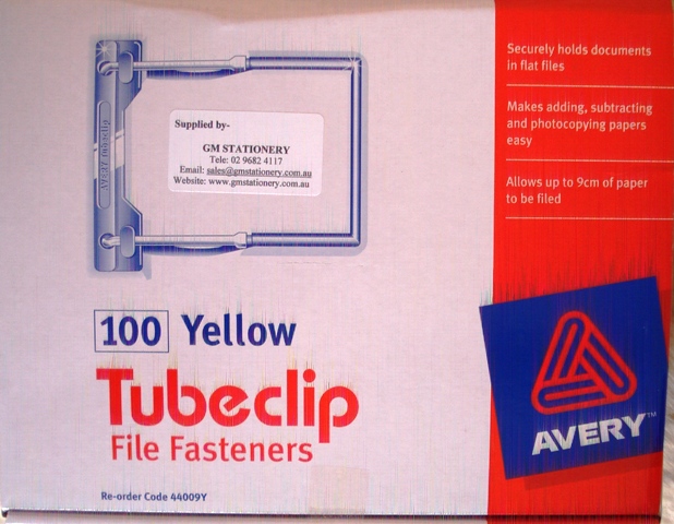 Avery Tubeclip 44009Y File Fastener Yellow Box 100.